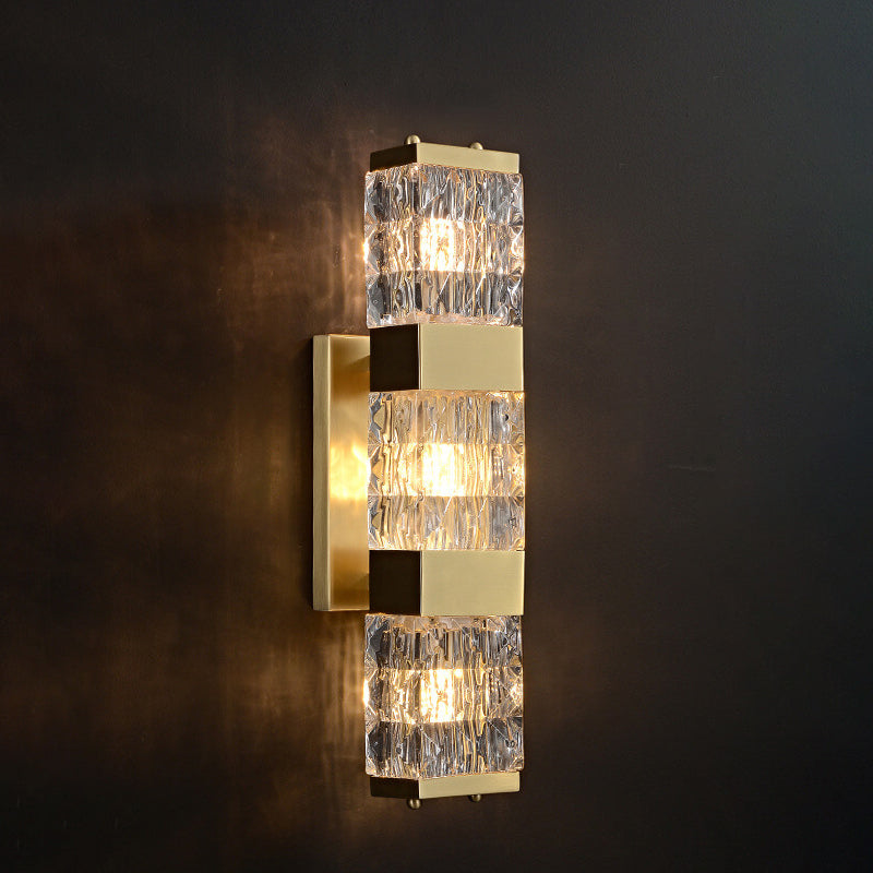Modern Luxury Rectangular Half-Cylinder Copper Glass 2/3 Light Wall Sconce Lamp