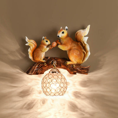 Creative Squirrel Nut Resin 1-Light Wall Sconce Lamp