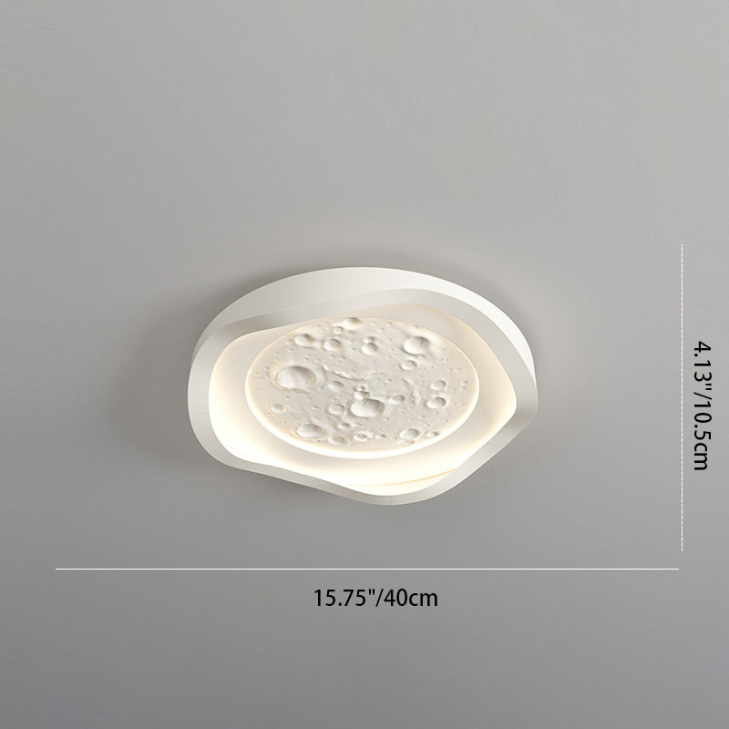 Plafonnier LED en fer avec abat-jour rond et texture de roche imitation résine pour salon, simplicité moderne 