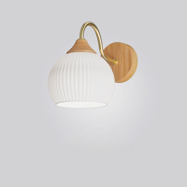 Moderne nordische 1-flammige Wandleuchte aus Eisen und Glas mit gestreiftem Rundholz für Wohnzimmer &amp; Schlafzimmer 