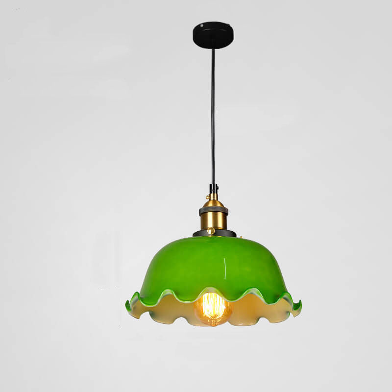 Vintage Green Glass Dome 1-Light Pendant Light