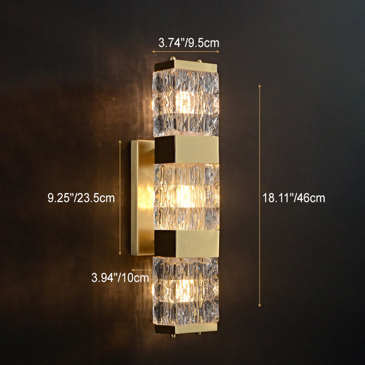 Moderne Luxus rechteckige Halbzylinder Kupfer Glas 2/3 Licht Wandleuchte 