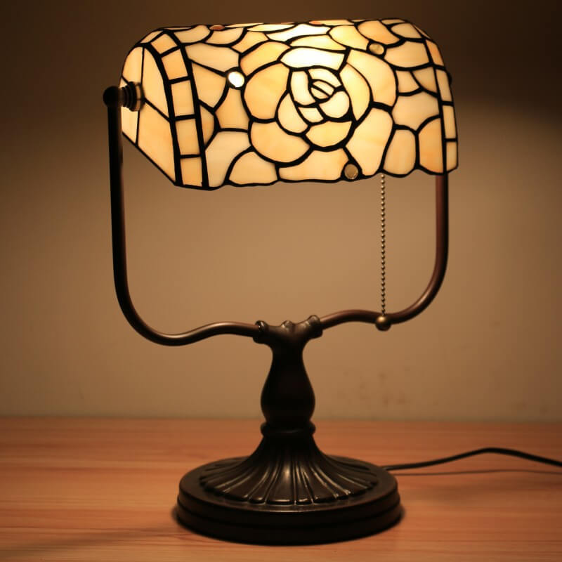 Traditional Tiffany Floral Butterfly Stained Glass 1-Light Bank Zipper Table Lamp for Bedroom