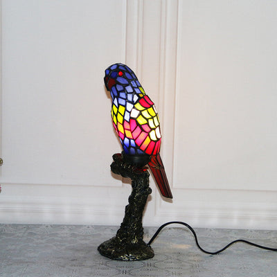 Tiffany American Parrot Buntglas-Harz-Tischlampe mit 1 Leuchte