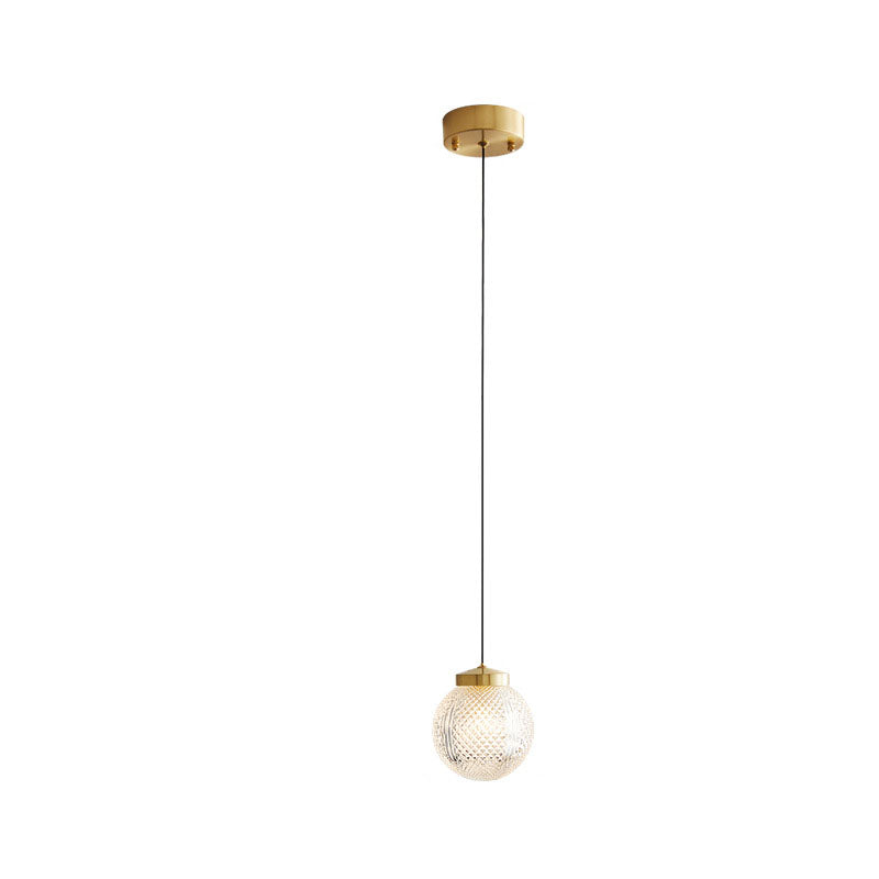 Modern Luxury Striped Glass Copper Round Ball Ring 1-Light Pendant Light for Living Room
