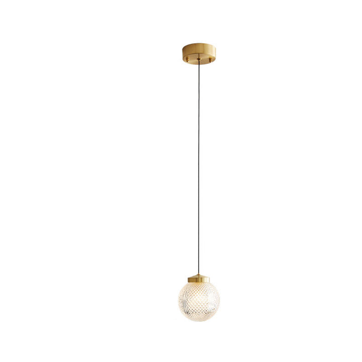 Modern Luxury Striped Glass Copper Round Ball Ring 1-Light Pendant Light for Living Room