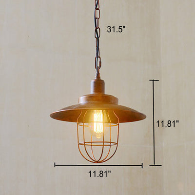 Vintage Industrial Aged Iron Lantern Cage 1-Light Pendant Light