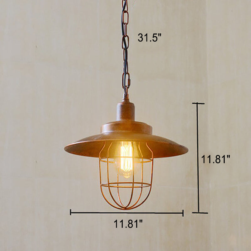 Vintage Industrial Aged Iron Lantern Cage 1-Light Pendant Light