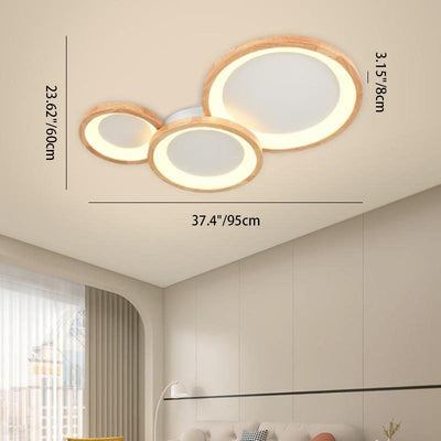 Contemporary Nordic Wood Frame Acrylic Round Shade LED Flush Mount Ceiling Light For Living Room