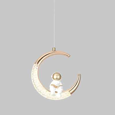 Moderne kreative Astronaut Moon LED Kinderpendelleuchte 