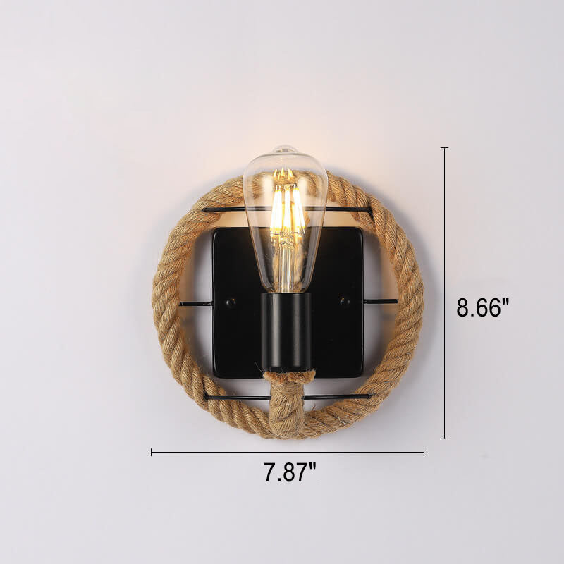 Lámpara de Aplique de Pared Redonda de Hierro de Cuerda Industrial Vintage 1/2 Luz 