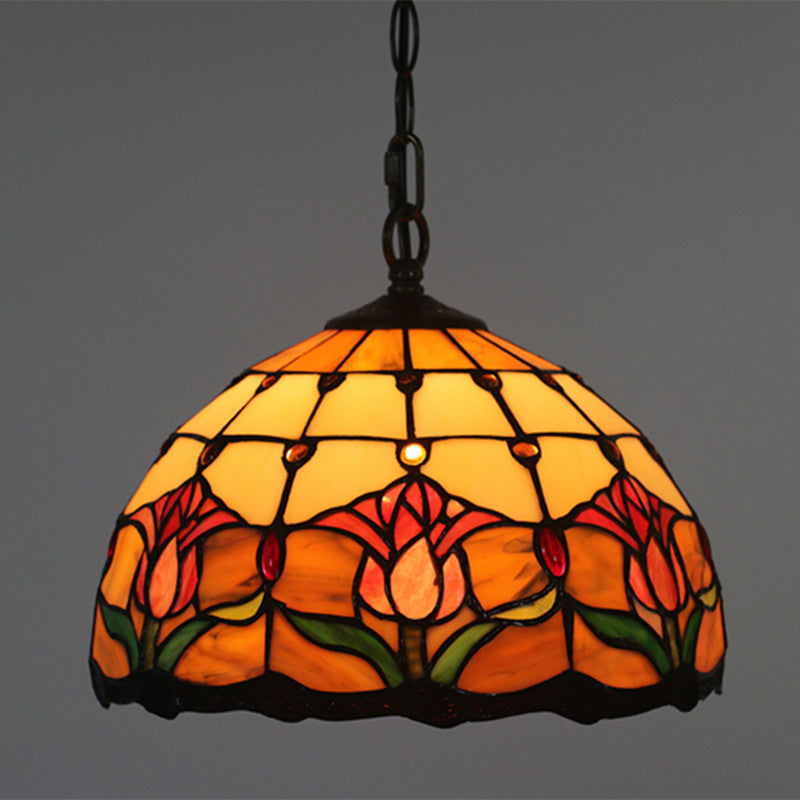 European Style Tiffany Stained Flower Glass Dome 1-Licht Pendelleuchte