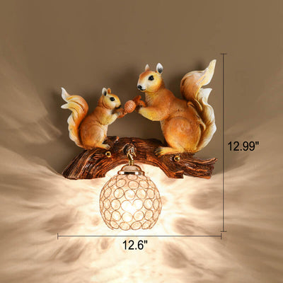 Creative Squirrel Nut Resin 1-Light Wall Sconce Lamp