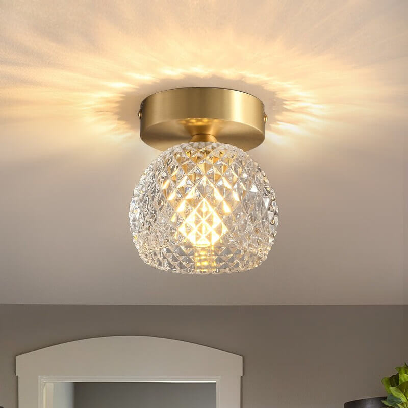 Moderne minimalistische Ananas Vollkupfer Kristallglas 1-Licht Semi-Flush Mount Deckenleuchte 