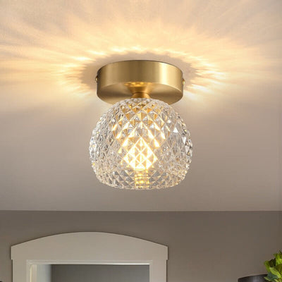 Modern Minimalist Pineapple Full Copper Crystal Glass 1-Light Semi-Flush Mount Ceiling Light