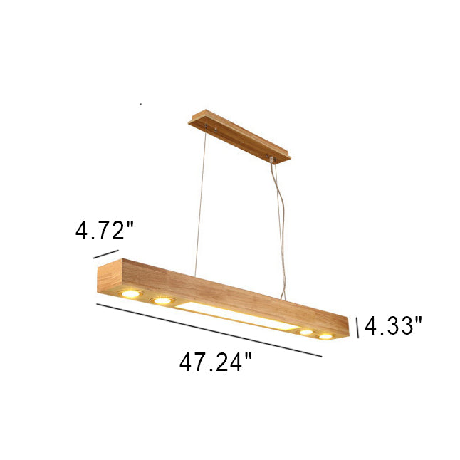 Nordic Minimalist Rectangular Solid Wood Acrylic LED Island Light Chandelier