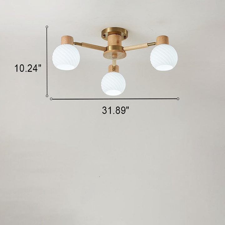 Traditionelle japanische Wabi-Sabi Deckenleuchte aus Kautschukholz, Metall und Glas mit 3/6/8 Flammen für das Wohnzimmer 