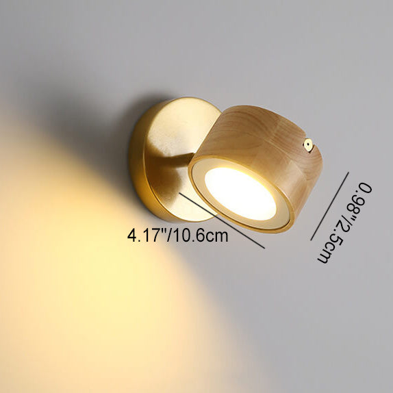 Modern Minimalist Round Iron Rubber Wood LED Wall Sconce Lamp