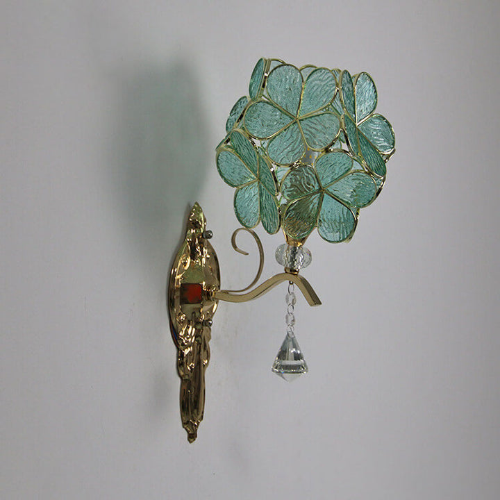 Lámpara Aplique de Pared de 1 Luz de Metal y Vidrio con Marco de Oro en Forma de Flor de Tiffany Vintage Europeo 