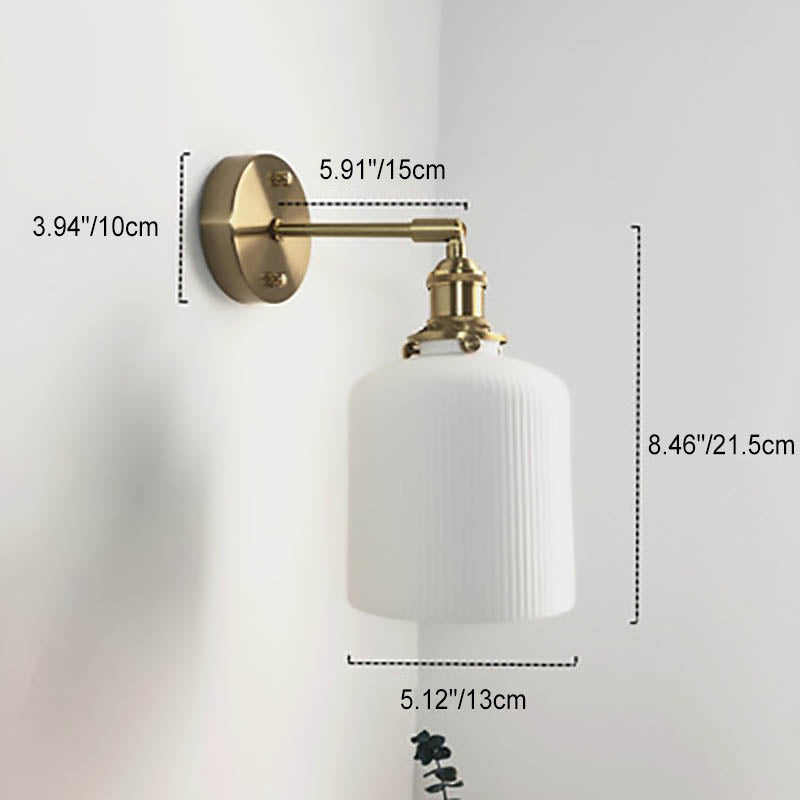 Japanese Retro Minimalist Cylinder Oval Brass Lucite 1-Light Wall Sconce Lamp