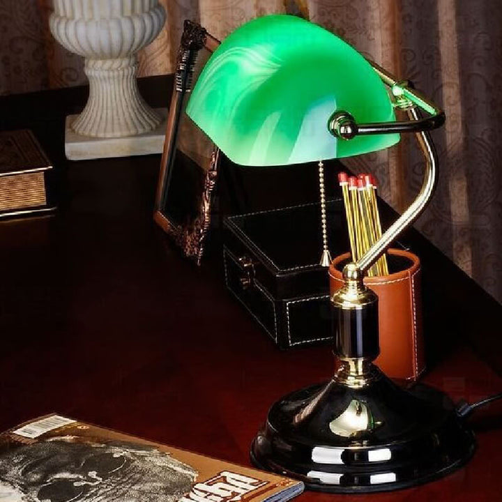 Lámpara de mesa de 1 luz con protección ocular de vidrio metálico retro moderno 