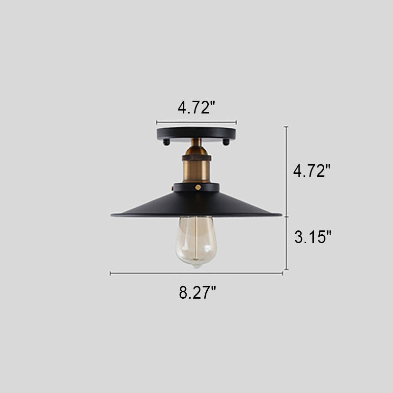 Vintage Industrial Iron Cone Umbrella 1-Light Semi-Flush Mount Ceiling Light