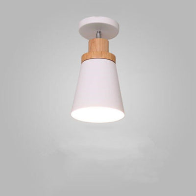 Minimalist Macaron Solid Color Iron Wood 1-Light Semi-Flush Mount Light