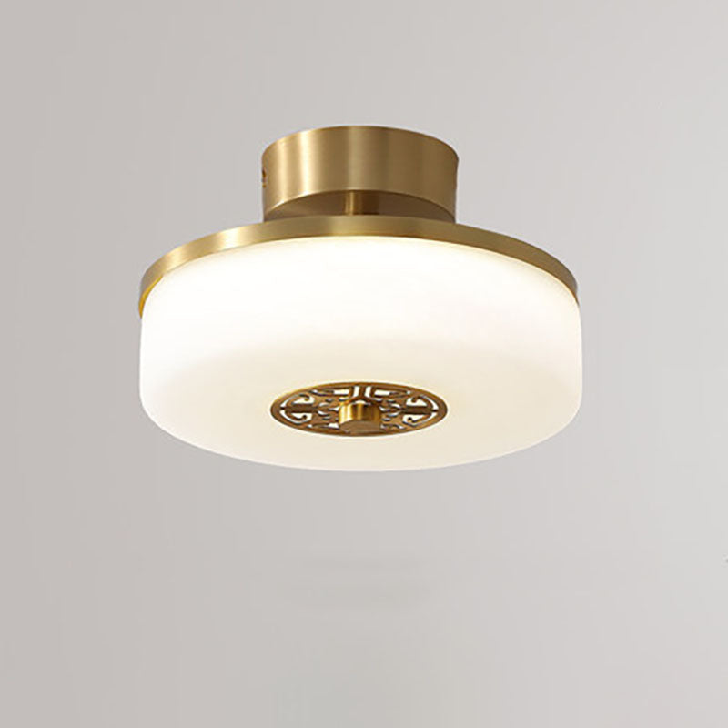 Modern Light Luxury Retro Full Copper Cloud Glass LED Flush Mount Lighting