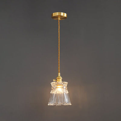 Modern Luxury Glass Bell Shade Brass 1-Light Pendant Light