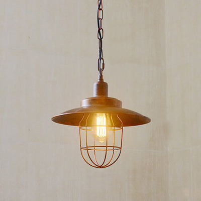 Vintage Industrial Aged Iron Lantern Cage 1-Light Pendant Light