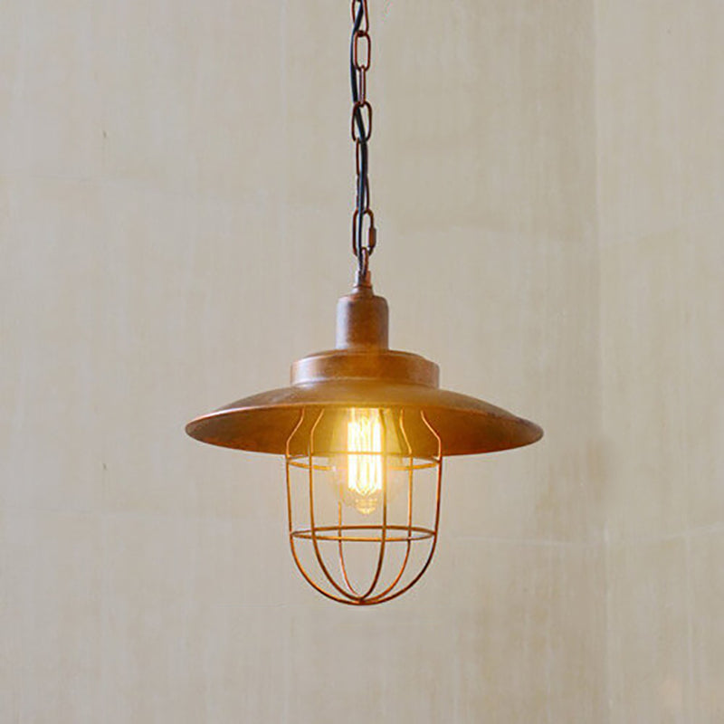 Vintage Industrial Aged Iron Lantern Cage 1-Light Pendant Light