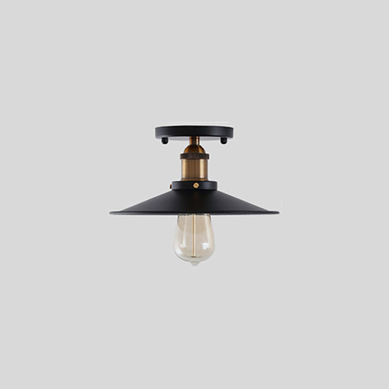Vintage Industrial Iron Cone Umbrella 1-Light Semi-Flush Mount Ceiling Light