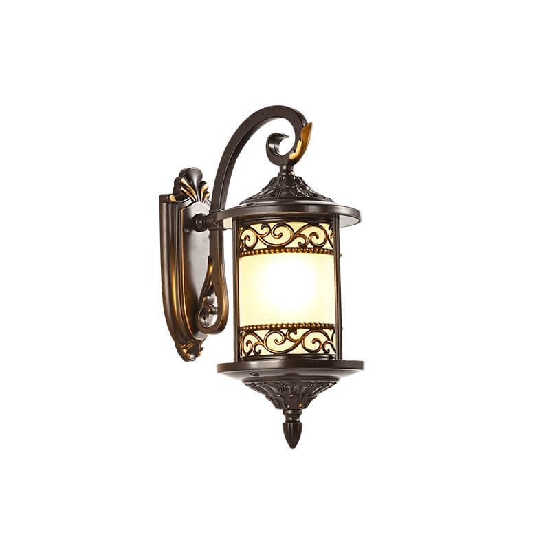 European Vintage Cylindrical Carved Outdoor Waterproof 1-Light Wall Sconce Lamp
