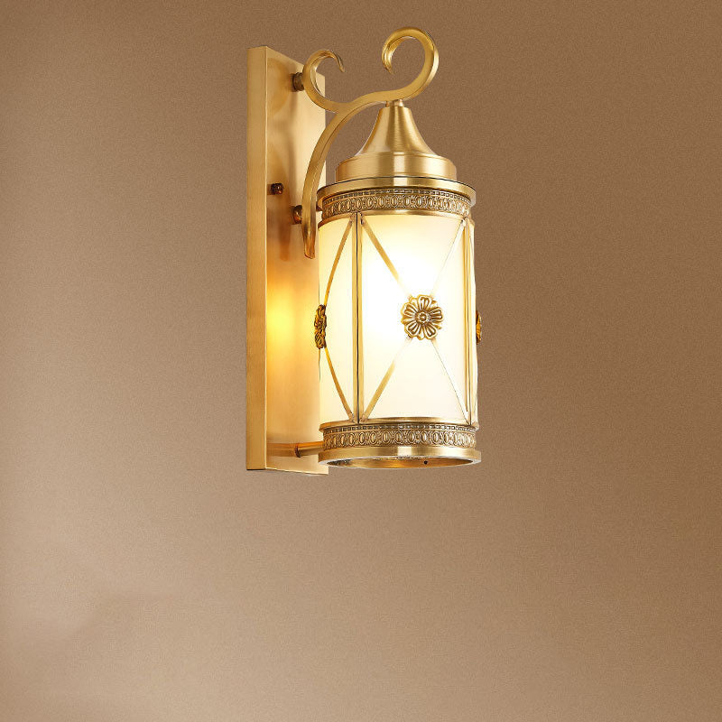 Moderne luxuriöse Außenwandleuchte in Laternenform aus Kupfer und Glas mit 1/3-flammiger Ausführung 