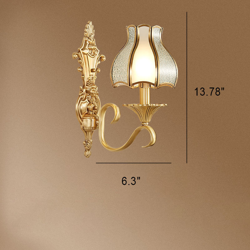 European Light Luxury Vintage Copper Glass 1/2-Light Wall Sconce Light