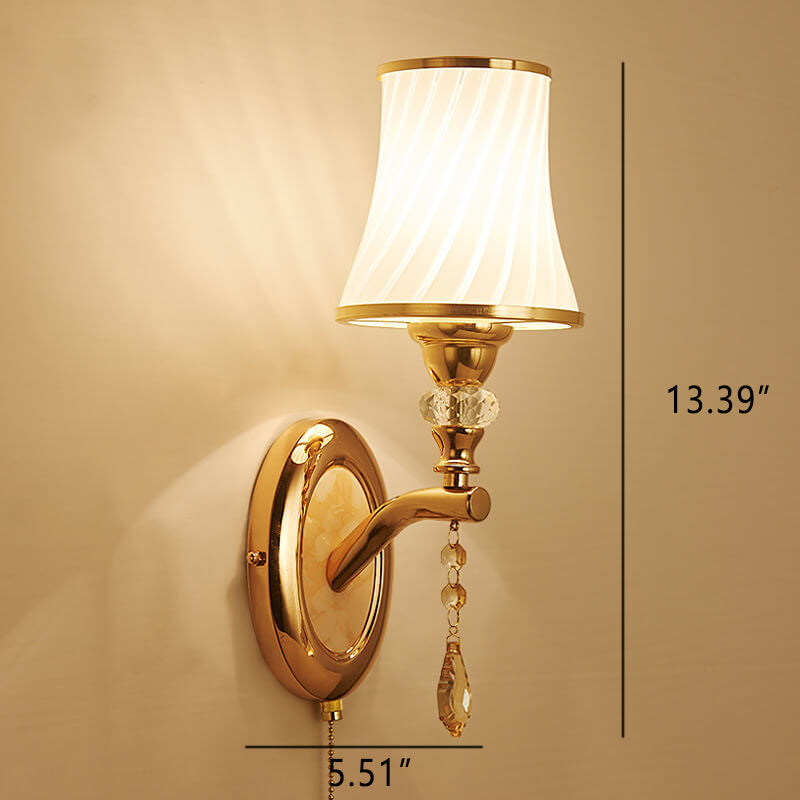 European Simple Glass Lampshade Zipper Switch 1/2-Light Wall Sconce Lamp