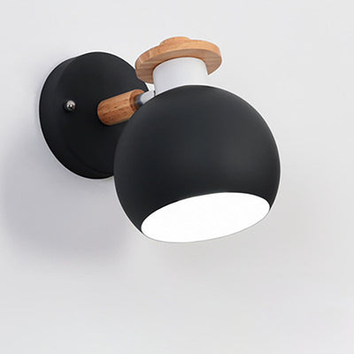 Lámpara Aplique de Pared de 1 Luz de Madera y Hierro Redondo Moderno Macaron 