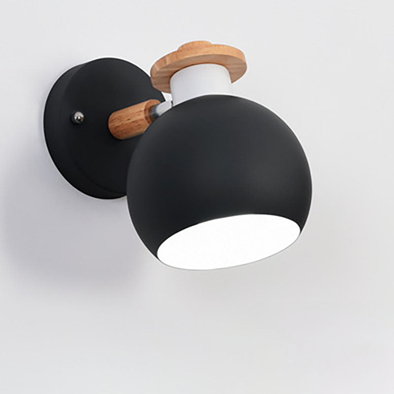 Modern Macaron Round Iron Wood 1-Light Wall Sconce Lamp