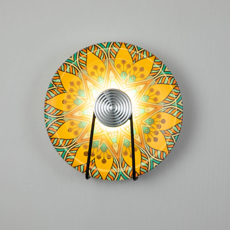 Chinese Retro Round Wrought Iron Acrylic LED Wall Sconce Lamp