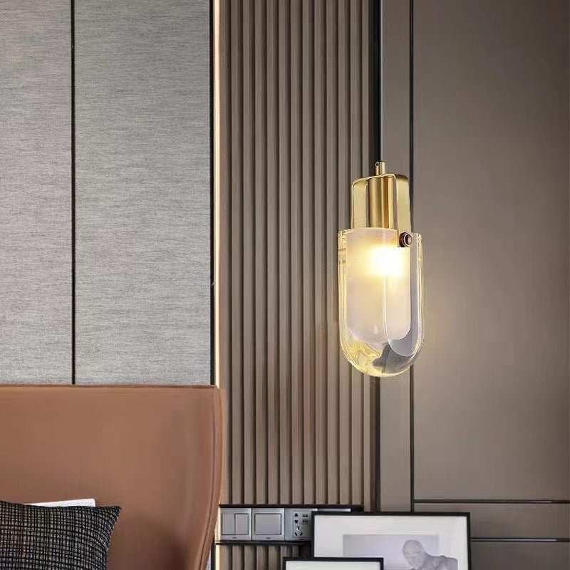 Moderne unbedeutende halbrunde LED-Pendelleuchte aus Kupferkristall für Schlafzimmer 
