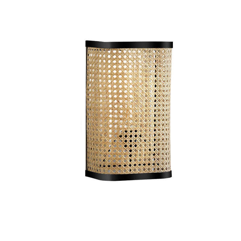 Minimalist Rattan Weaving Square 1-Light Wall Sconce Lamp
