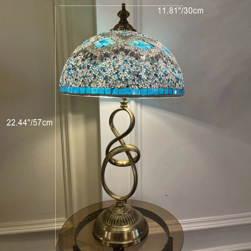 Lámpara de mesa contemporánea costera de hierro con vidrio de colores de media luna con 2 luces para dormitorio 