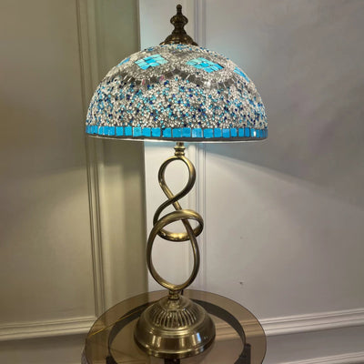 Contemporary Coastal Half Round Iron Stained Glass 2-Light Table Lamp For Bedroom