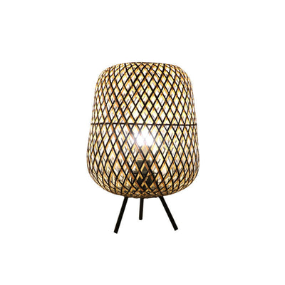 Vintage Japanese Rattan Weaving Oval Ball 1-Light Table Lamp