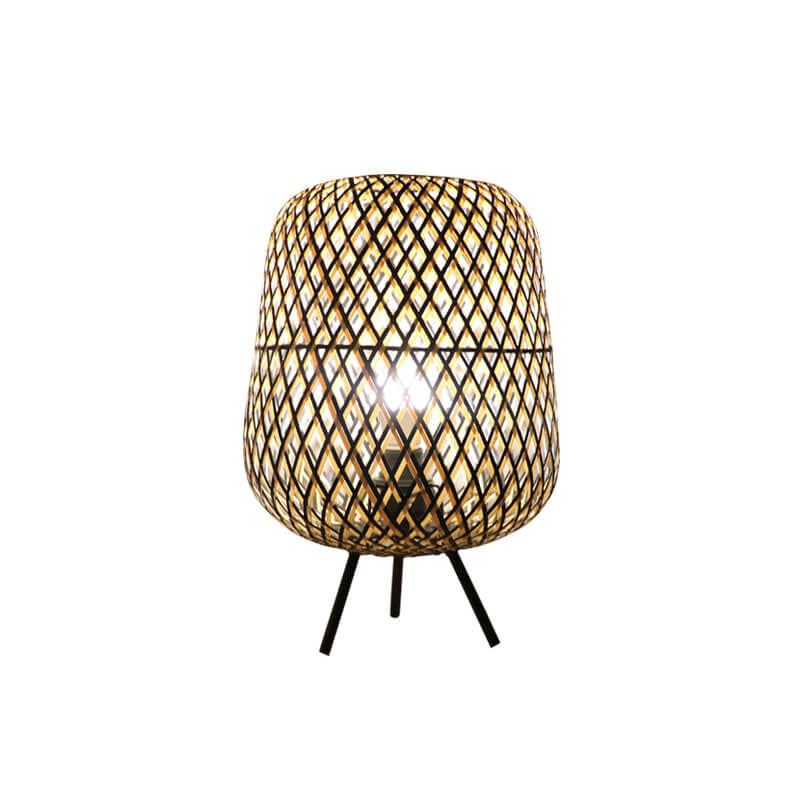 Vintage Japanese Rattan Weaving Oval Ball 1-Light Table Lamp