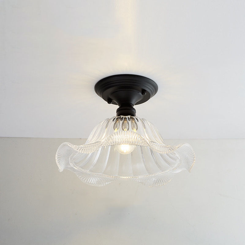 Contemporary Nordic Iron Glass Floral Round Geometry 1-Light Semi-Flush Mount Ceiling Light For Living Room &amp; Bedroom