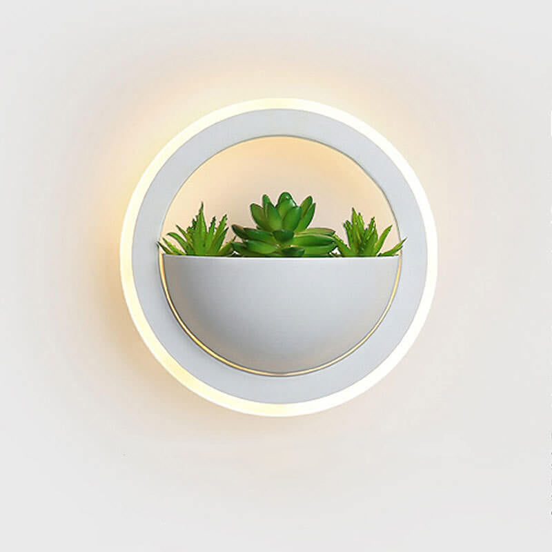 Nordic Iron Round Creative Green Plant LED Wall Sconce Lamp