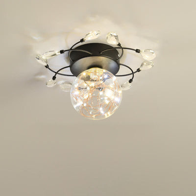 Modern Light Luxury Glass Orb Flower Base LED Semi-Flush Mount Deckenleuchte