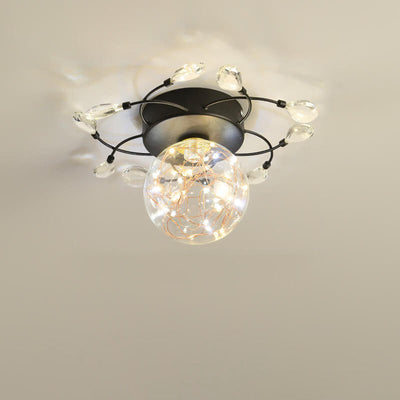 Modern Light Luxury Glass Orb Flower Base LED Semi- Flush Mount Ceiling Light