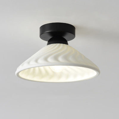 Nordic Minimal Textured Ceramic Cone Round 1-Light Semi-Flush Mount Ceiling Light